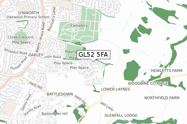 GL52 5FA map - small scale - OS Open Zoomstack (Ordnance Survey)