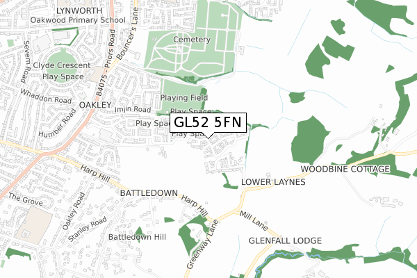 GL52 5FN map - small scale - OS Open Zoomstack (Ordnance Survey)