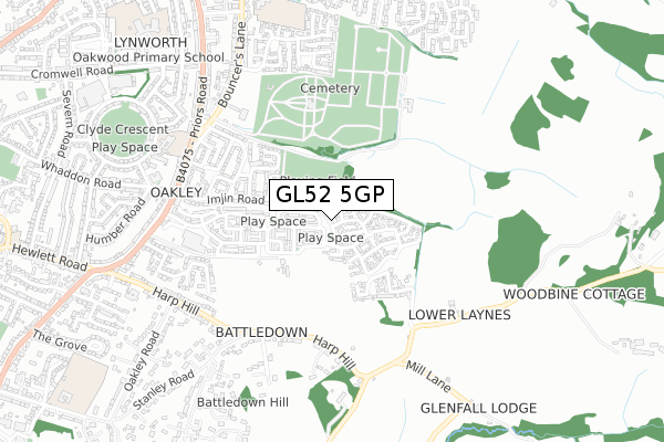 GL52 5GP map - small scale - OS Open Zoomstack (Ordnance Survey)