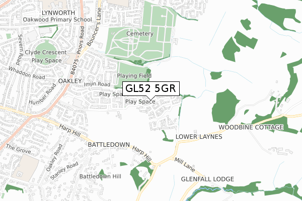 GL52 5GR map - small scale - OS Open Zoomstack (Ordnance Survey)