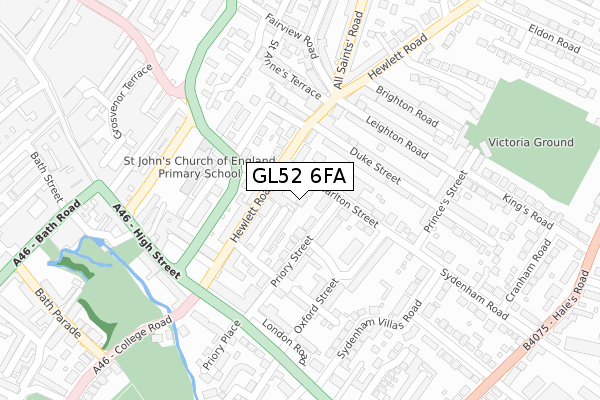 GL52 6FA map - large scale - OS Open Zoomstack (Ordnance Survey)
