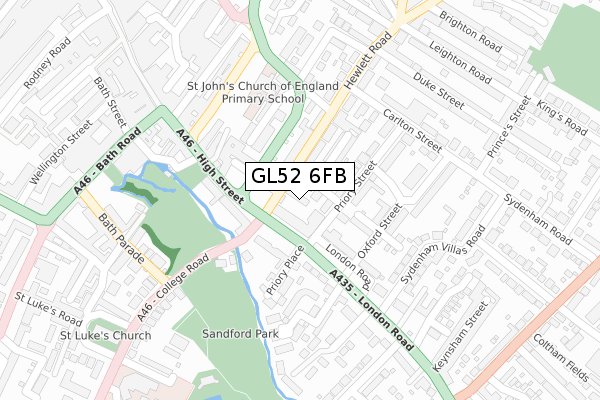 GL52 6FB map - large scale - OS Open Zoomstack (Ordnance Survey)