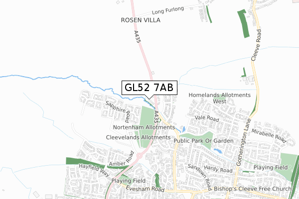 GL52 7AB map - small scale - OS Open Zoomstack (Ordnance Survey)