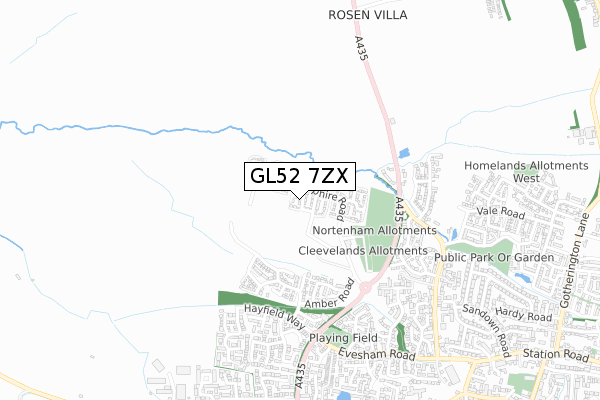 GL52 7ZX map - small scale - OS Open Zoomstack (Ordnance Survey)