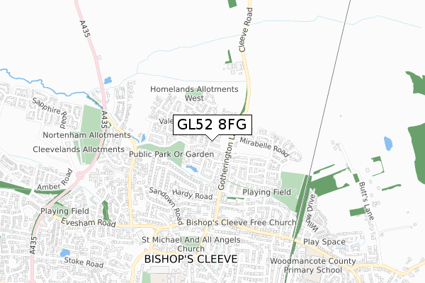 GL52 8FG map - small scale - OS Open Zoomstack (Ordnance Survey)