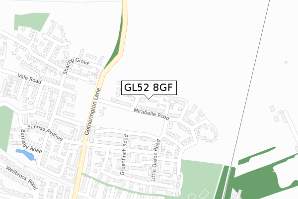 GL52 8GF map - large scale - OS Open Zoomstack (Ordnance Survey)