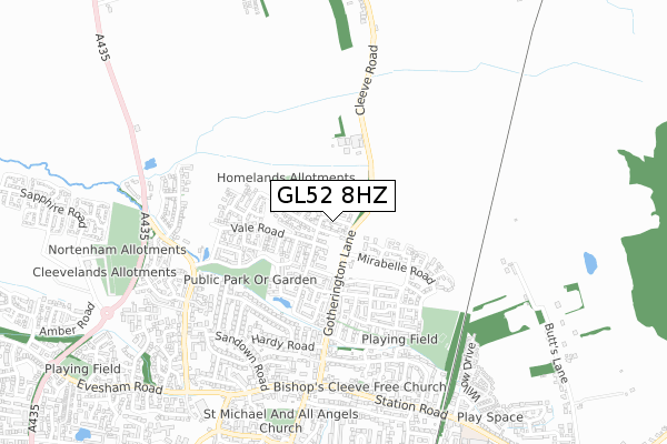 GL52 8HZ map - small scale - OS Open Zoomstack (Ordnance Survey)