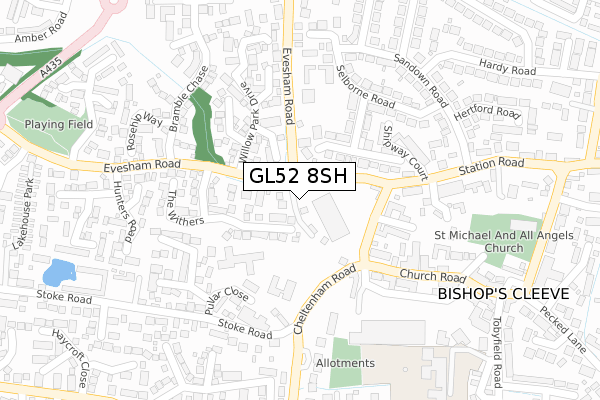 GL52 8SH map - large scale - OS Open Zoomstack (Ordnance Survey)