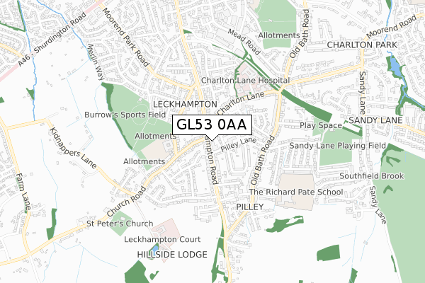 GL53 0AA map - small scale - OS Open Zoomstack (Ordnance Survey)