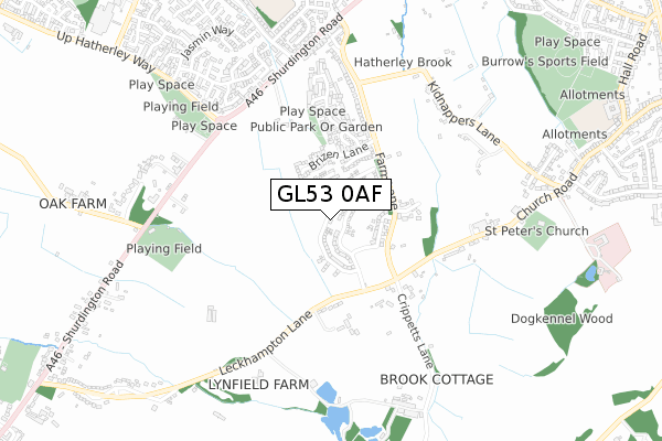 GL53 0AF map - small scale - OS Open Zoomstack (Ordnance Survey)