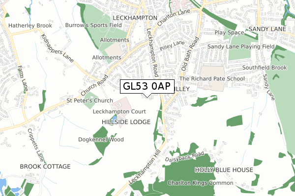 GL53 0AP map - small scale - OS Open Zoomstack (Ordnance Survey)