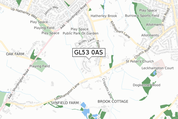 GL53 0AS map - small scale - OS Open Zoomstack (Ordnance Survey)