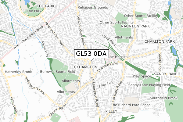 GL53 0DA map - small scale - OS Open Zoomstack (Ordnance Survey)