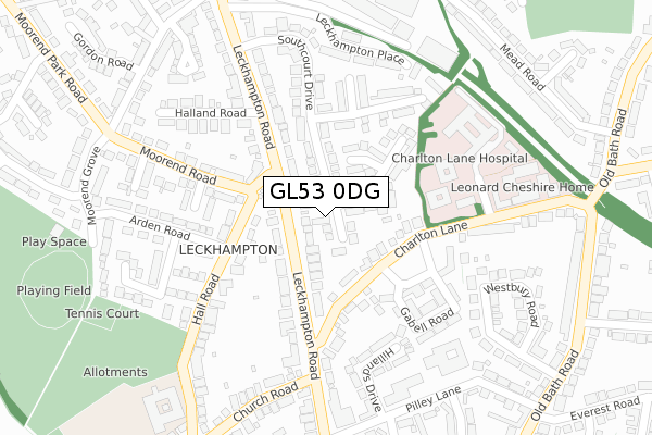 GL53 0DG map - large scale - OS Open Zoomstack (Ordnance Survey)
