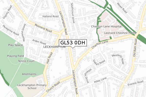 GL53 0DH map - large scale - OS Open Zoomstack (Ordnance Survey)