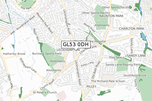 GL53 0DH map - small scale - OS Open Zoomstack (Ordnance Survey)