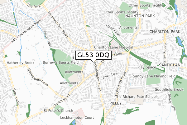 GL53 0DQ map - small scale - OS Open Zoomstack (Ordnance Survey)