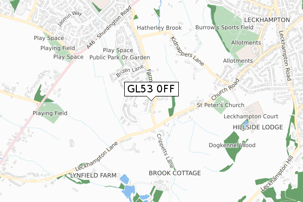 GL53 0FF map - small scale - OS Open Zoomstack (Ordnance Survey)