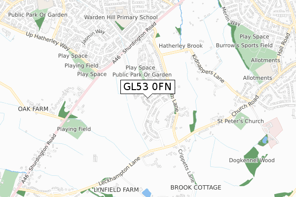 GL53 0FN map - small scale - OS Open Zoomstack (Ordnance Survey)
