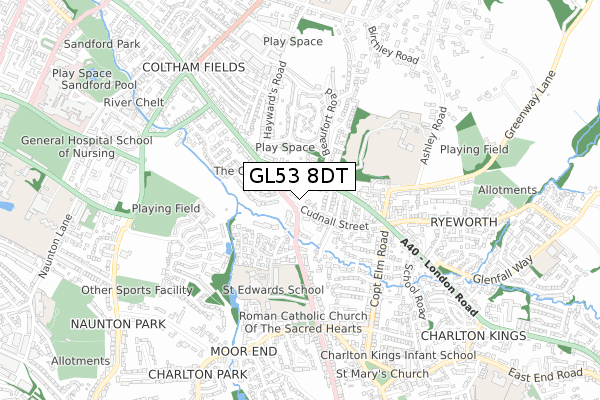 GL53 8DT map - small scale - OS Open Zoomstack (Ordnance Survey)