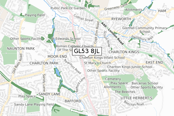 GL53 8JL map - small scale - OS Open Zoomstack (Ordnance Survey)