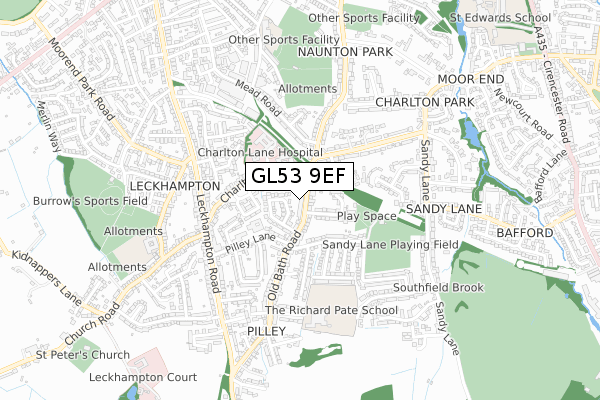 GL53 9EF map - small scale - OS Open Zoomstack (Ordnance Survey)