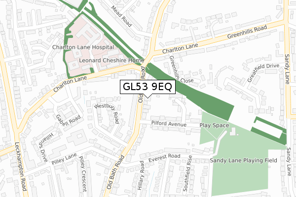 GL53 9EQ map - large scale - OS Open Zoomstack (Ordnance Survey)