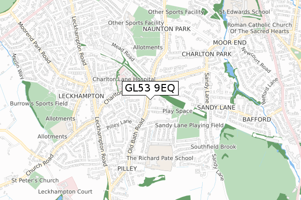 GL53 9EQ map - small scale - OS Open Zoomstack (Ordnance Survey)