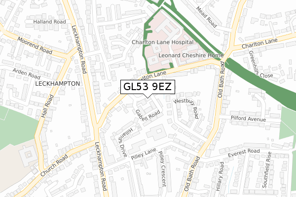 GL53 9EZ map - large scale - OS Open Zoomstack (Ordnance Survey)