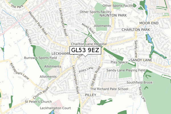 GL53 9EZ map - small scale - OS Open Zoomstack (Ordnance Survey)