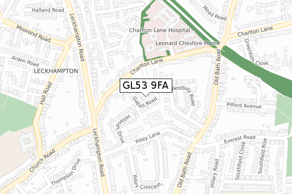 GL53 9FA map - large scale - OS Open Zoomstack (Ordnance Survey)