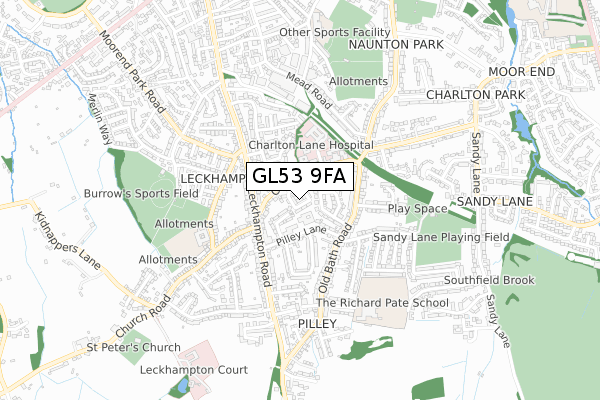 GL53 9FA map - small scale - OS Open Zoomstack (Ordnance Survey)