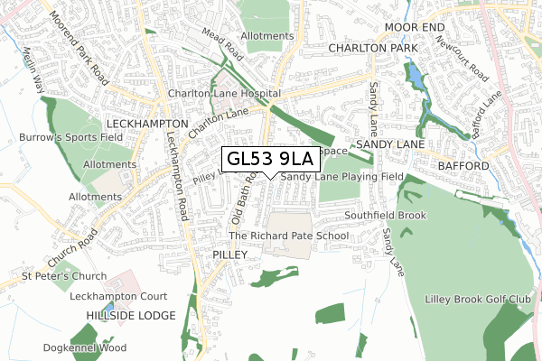 GL53 9LA map - small scale - OS Open Zoomstack (Ordnance Survey)