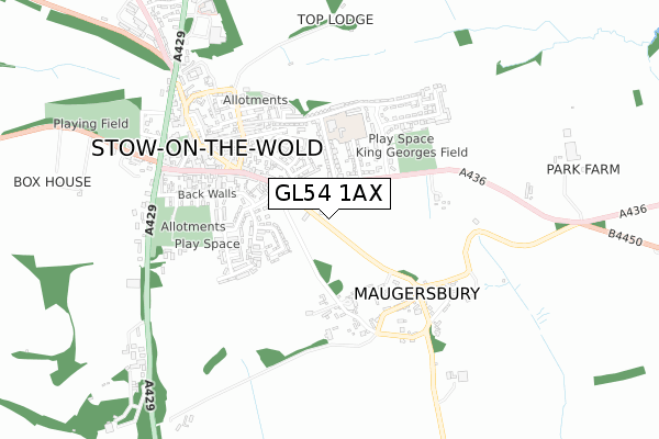 GL54 1AX map - small scale - OS Open Zoomstack (Ordnance Survey)