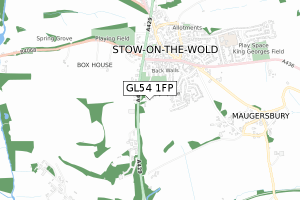 GL54 1FP map - small scale - OS Open Zoomstack (Ordnance Survey)