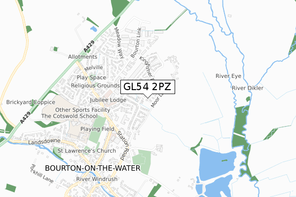 GL54 2PZ map - small scale - OS Open Zoomstack (Ordnance Survey)