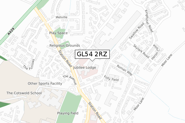 GL54 2RZ map - large scale - OS Open Zoomstack (Ordnance Survey)