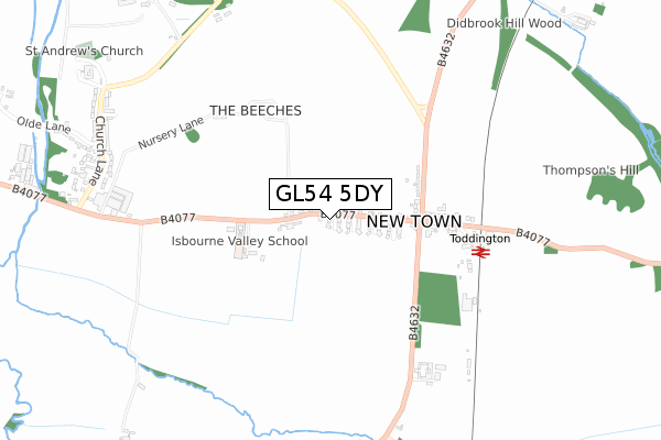 GL54 5DY map - small scale - OS Open Zoomstack (Ordnance Survey)