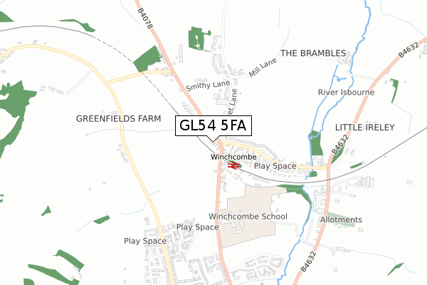 GL54 5FA map - small scale - OS Open Zoomstack (Ordnance Survey)
