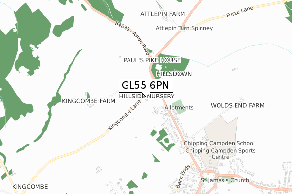 GL55 6PN map - small scale - OS Open Zoomstack (Ordnance Survey)