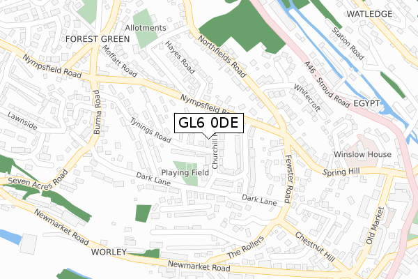 GL6 0DE map - large scale - OS Open Zoomstack (Ordnance Survey)