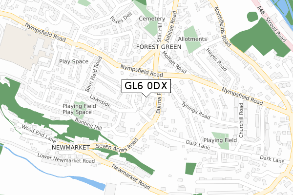 GL6 0DX map - large scale - OS Open Zoomstack (Ordnance Survey)