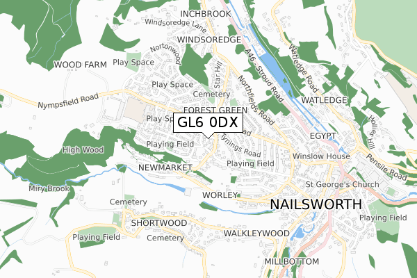 GL6 0DX map - small scale - OS Open Zoomstack (Ordnance Survey)
