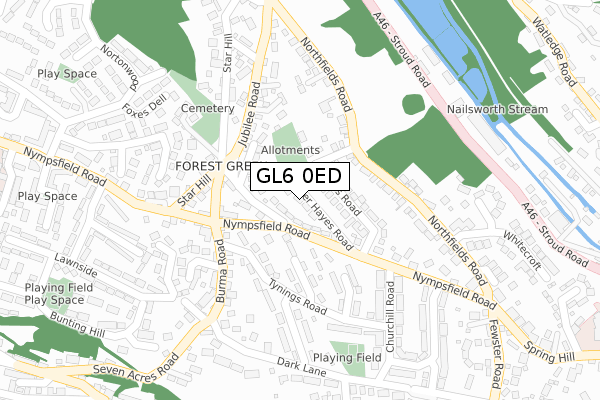 GL6 0ED map - large scale - OS Open Zoomstack (Ordnance Survey)