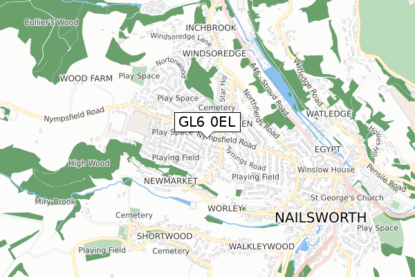 GL6 0EL map - small scale - OS Open Zoomstack (Ordnance Survey)