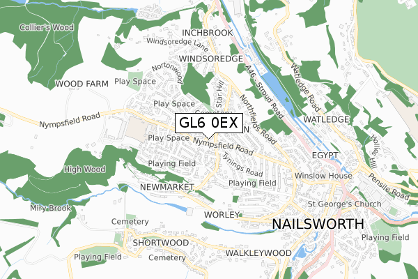 GL6 0EX map - small scale - OS Open Zoomstack (Ordnance Survey)