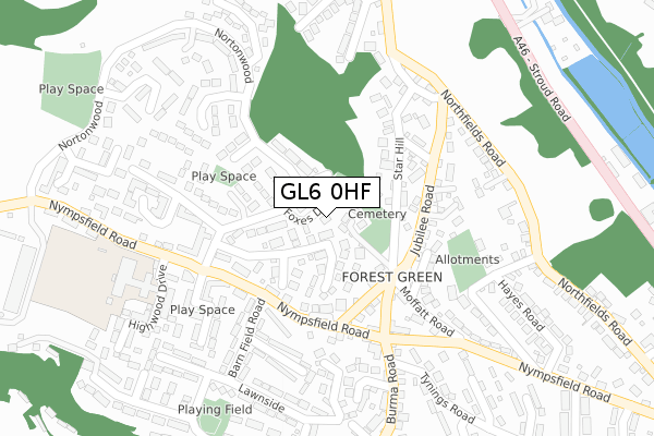GL6 0HF map - large scale - OS Open Zoomstack (Ordnance Survey)