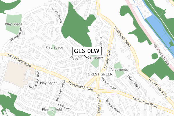 GL6 0LW map - large scale - OS Open Zoomstack (Ordnance Survey)