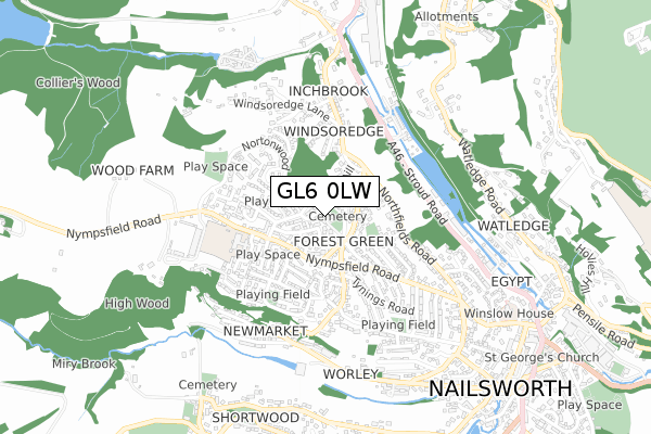 GL6 0LW map - small scale - OS Open Zoomstack (Ordnance Survey)