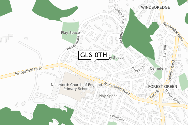 GL6 0TH map - large scale - OS Open Zoomstack (Ordnance Survey)